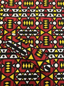 beautiful african wax print fabric | simakaka african print fabric | red, white, yellow, black african print fabric | african tribal print fabric | angola african prints fabric- 6 yards