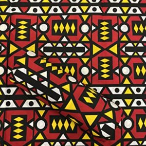 Beautiful African Wax Print Fabric | Simakaka African Print Fabric | Red, White, Yellow, Black African Print Fabric | African Tribal Print Fabric | Angola African Prints Fabric- 6 Yards