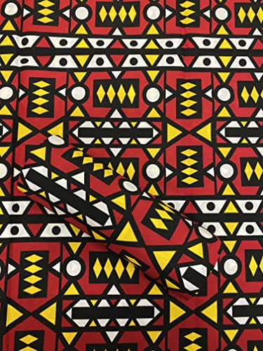 Beautiful African Wax Print Fabric | Simakaka African Print Fabric | Red, White, Yellow, Black African Print Fabric | African Tribal Print Fabric | Angola African Prints Fabric- 6 Yards