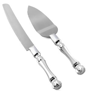 homi styles cake knife and server - wedding cake knife set - serving set for receptions, birthdays - cake cutting set - match the color to your event theme - cake knife and cutter (silver)
