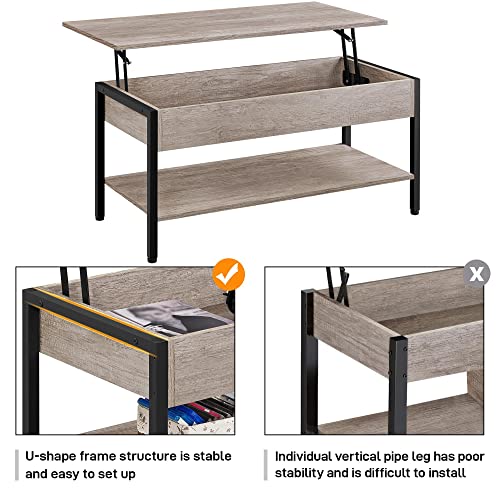 Yaheetech Lift Top 41 in Coffee Table with Hidden Storage Compartment, Wooden Lift Up Central Table for Living Room, Reception Room, Industrial Style, Gray