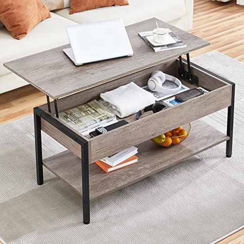 Yaheetech Lift Top 41 in Coffee Table with Hidden Storage Compartment, Wooden Lift Up Central Table for Living Room, Reception Room, Industrial Style, Gray