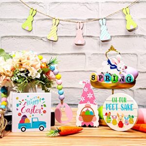 10 Pieces Easter Tiered Tray Decoration Hello Spring Tiered Tray Decor Farmhouse Wood Decor Fresh Flower Market Home Gnome 3D Sign Seasonal Bloom Butterfly Kitchen Wooden Ornament (Rabbit Style)