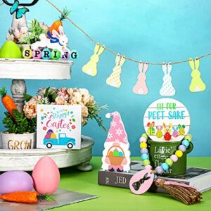 10 Pieces Easter Tiered Tray Decoration Hello Spring Tiered Tray Decor Farmhouse Wood Decor Fresh Flower Market Home Gnome 3D Sign Seasonal Bloom Butterfly Kitchen Wooden Ornament (Rabbit Style)