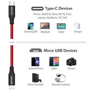 AGVEE 2 Pack 3ft USB-C OTG to Micro USB Cable, Braided Charger Data Sync Cord Charging Wire Adapter for Samsung Galaxy S7 S6, J7, J3, LG, PS4, Kindle, PS4 Xbox Controller, Android Phone, Red