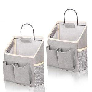 lyroo 2 pack wall hanging bag organizer basket with pockets for bathroom bedroom kitchen dorm room essentials rv storage and organization (gray)