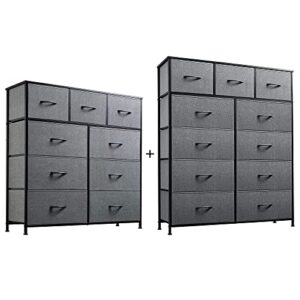 wlive 9 drawer dresser and 11 drawer tall chest organizer set, fabric storage dresser for bedroom, nursery, entryway, closets, charcoal gray
