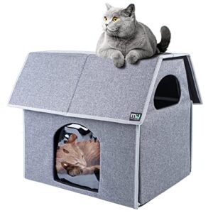 miu color outdoor cat house, large weatherproof cat houses for outdoor/indoor cats, feral cat shelter with removable soft mat, easy to assemble, 17.1" x 13.4" x 16.6" inch
