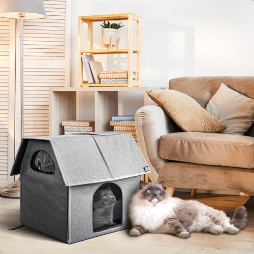 MIU Color Outdoor Cat House, Large Weatherproof Cat Houses for Outdoor/Indoor Cats, Feral Cat Shelter with Removable Soft Mat, Easy to Assemble, 17.1" x 13.4" x 16.6" inch