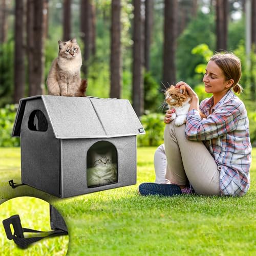 MIU Color Outdoor Cat House, Large Weatherproof Cat Houses for Outdoor/Indoor Cats, Feral Cat Shelter with Removable Soft Mat, Easy to Assemble, 17.1" x 13.4" x 16.6" inch