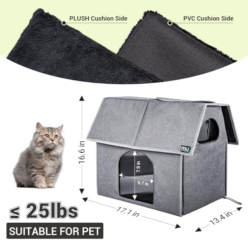 MIU Color Outdoor Cat House, Large Weatherproof Cat Houses for Outdoor/Indoor Cats, Feral Cat Shelter with Removable Soft Mat, Easy to Assemble, 17.1" x 13.4" x 16.6" inch