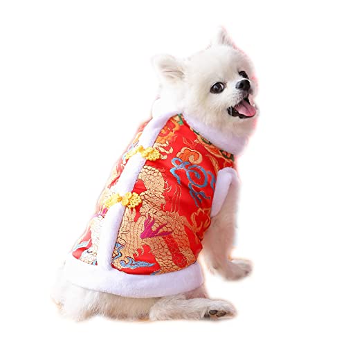 Pet Tang Suit, Chinese Style Dog Cheongsam Winter New Year Coat Outfit Clothing Cat Costume for Puppy Small Medium Dogs (XL)