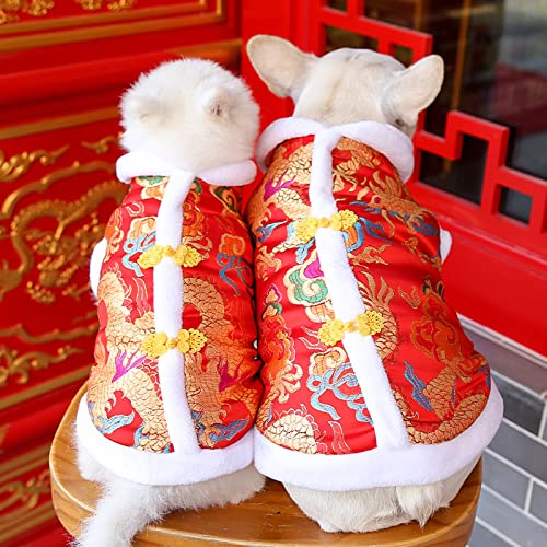 Pet Tang Suit, Chinese Style Dog Cheongsam Winter New Year Coat Outfit Clothing Cat Costume for Puppy Small Medium Dogs (XL)