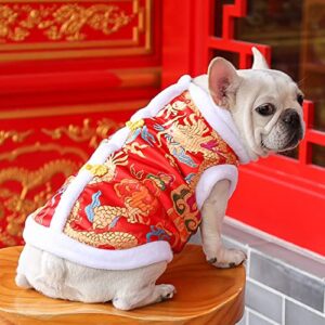 Pet Tang Suit, Chinese Style Dog Cheongsam Winter New Year Coat Outfit Clothing Cat Costume for Puppy Small Medium Dogs (XL)