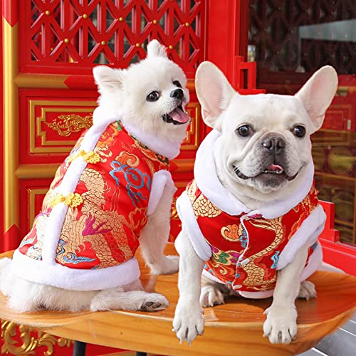 Pet Tang Suit, Chinese Style Dog Cheongsam Winter New Year Coat Outfit Clothing Cat Costume for Puppy Small Medium Dogs (XL)