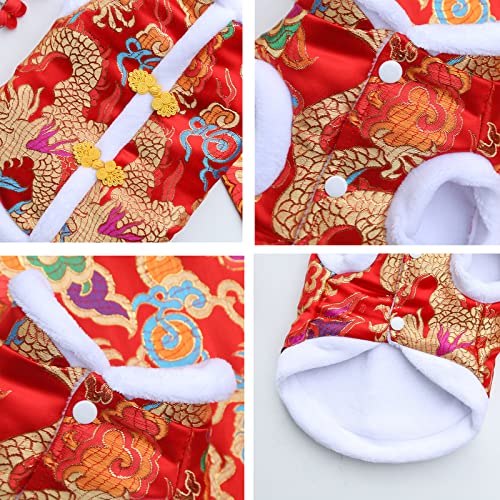 Pet Tang Suit, Chinese Style Dog Cheongsam Winter New Year Coat Outfit Clothing Cat Costume for Puppy Small Medium Dogs (XL)