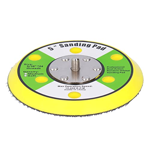 Eujgoov 5in Sanding Pad, 12000RPM 5/16”Arbor with 24 Thread Mounts Hook and Loop PU Backing Plate for Drill Polishing Pad