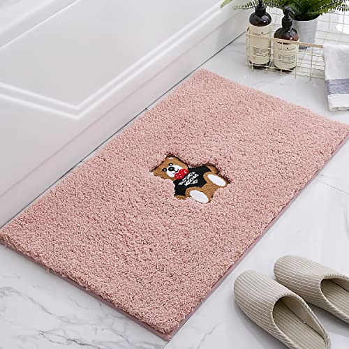 Vodiver Pink Bathroom Rugs Mat, Pink Bath Mat for Bathroom Non Slip, Ultra Soft Washable Cute and Super Absorbent Bath Rugs for Tub, Shower (20x32, Pink)