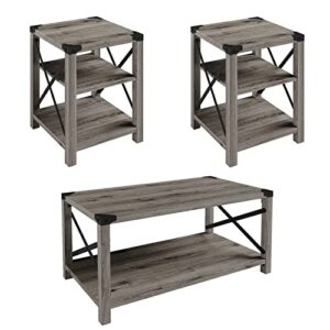 amerlife 3 pieces farmhouse table set - includes coffee table & two end table for living room - grey wash