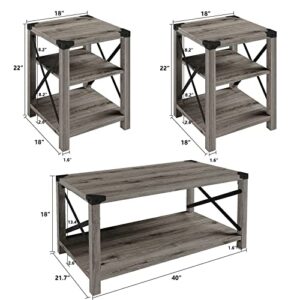 AMERLIFE 3 Pieces Farmhouse Table Set - Includes Coffee Table & Two End Table for Living Room - Grey Wash