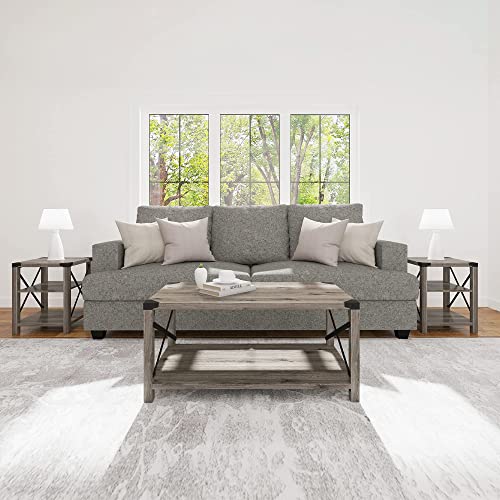 AMERLIFE 3 Pieces Farmhouse Table Set - Includes Coffee Table & Two End Table for Living Room - Grey Wash