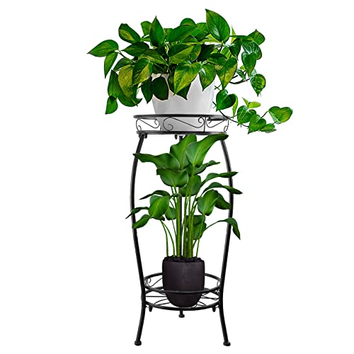 Tall Plant Stands Indoor Outdoor, 2Tier Metal Potted Flower Pot Stand for Multiple Planter,Heavy Duty Iron Planter Shelves Rack Anti-rust for Planter Garden 27" (Black)