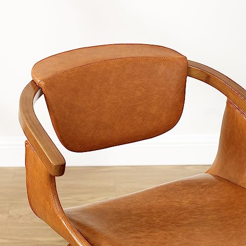 Art Leon Desk Chair No Wheels, Mid Century Modern Swivel Accent Chair, Faux Leather Home Office Desk Chair for Small Spaces Living Room Bedroom, Brown