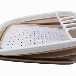 SAMMART 8L (2.11Gallons) Collapsible Dish Drainer with Drainer Board - Foldable Drying Rack Set - Portable Dinnerware Organizer - Space Saving Kitchen Storage Tray (White/Latte, 1)