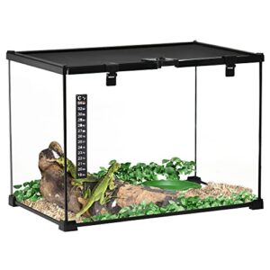 pawhut 14 gallon reptile glass terrarium tank, breeding box full view with visually appealing sliding screen top for lizards, frogs, snakes, spiders, 20" x 12" x 14"