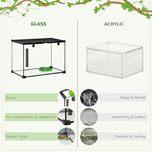 PawHut 14 Gallon Reptile Glass Terrarium Tank, Breeding Box Full View with Visually Appealing Sliding Screen Top for Lizards, Frogs, Snakes, Spiders, 20" x 12" x 14"