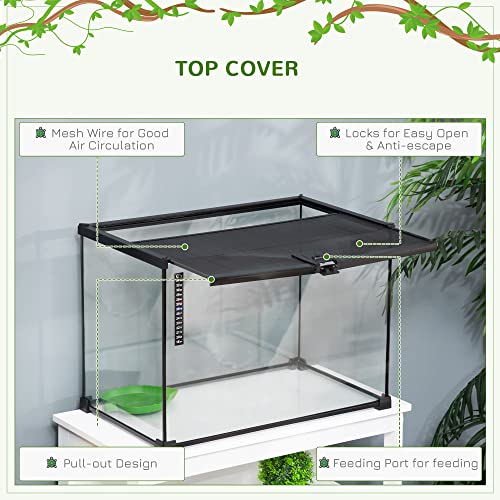 PawHut 14 Gallon Reptile Glass Terrarium Tank, Breeding Box Full View with Visually Appealing Sliding Screen Top for Lizards, Frogs, Snakes, Spiders, 20" x 12" x 14"