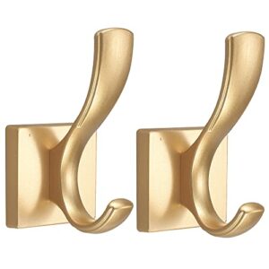 hand towel holder towel robe clothes coat hooks metal heavy duty wall mount hooks for bath bedroom kitchen pool garage hotel,2 pack (gold)