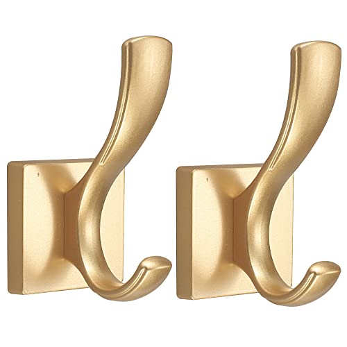 Hand Towel Holder Towel Robe Clothes Coat Hooks Metal Heavy Duty Wall Mount Hooks for Bath Bedroom Kitchen Pool Garage Hotel,2 Pack (Gold)