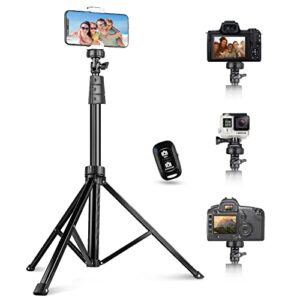 ubeesize 67" phone tripod&selfie stick, camera tripod stand with wireless remote and phone holder, perfect for selfies/video recording/live streaming black