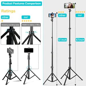 UBeesize 67" Phone Tripod&Selfie Stick, Camera Tripod Stand with Wireless Remote and Phone Holder, Perfect for Selfies/Video Recording/Live Streaming Black