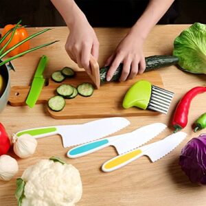 FGSAEOR Toddler Knife Set (6 PCS), Montessori Kitchen Tools for Real Cooking and Knives Cutting, Kids Safe Plastic Knife Include Wooden Knife, Wavy Chopper Knife, Potato Slicers, Serrated Edge Knives