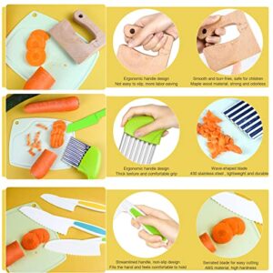 FGSAEOR Toddler Knife Set (6 PCS), Montessori Kitchen Tools for Real Cooking and Knives Cutting, Kids Safe Plastic Knife Include Wooden Knife, Wavy Chopper Knife, Potato Slicers, Serrated Edge Knives