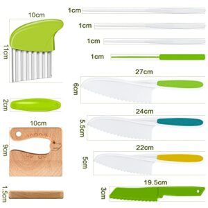 FGSAEOR Toddler Knife Set (6 PCS), Montessori Kitchen Tools for Real Cooking and Knives Cutting, Kids Safe Plastic Knife Include Wooden Knife, Wavy Chopper Knife, Potato Slicers, Serrated Edge Knives