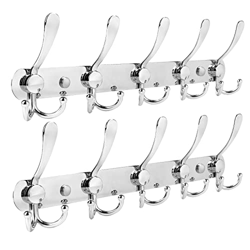 POPSPARK Coat Rack Wall Mounted, Stainless Steel Coat Hooks for Wall, Heavy Duty Coat Hooks for Coat Hat Towel Purse Robes (Silver)