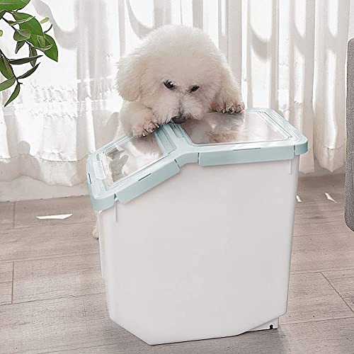 YXQ Dog Food Storage Container Airtight Box Cyan,10kg Bulk Dry Food Grain Storage Barrels Sealed Bucket,Pets Food Bin with Seal Locking Lid, Wheels,Measuring Cup,1pcs Scoops(Random Color)