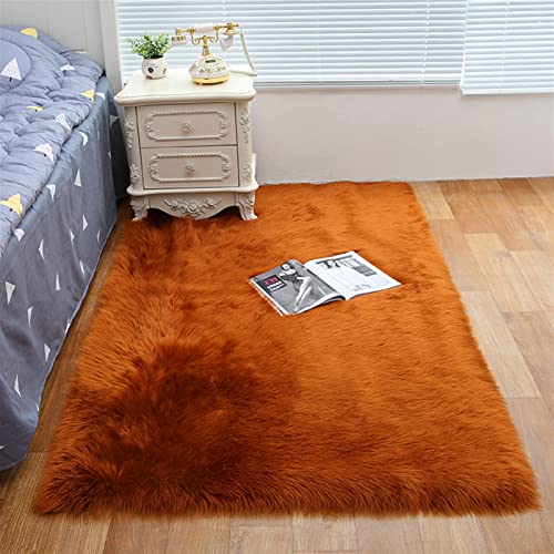 Lifup Soft Fluffy Non-Slip Faux Fur Sheepskin Area Rug for Living Room Bedroom Home Décor Brown 11.8 x 27.6 inch