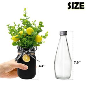 Lemon Mason Jar Table Centerpiece Faux Lemon Kitchen Decor and Accessories Lemona with Artificial Leaves Spring Summer Farmhouse Decoration for Home Tiered Tray Tabletop Display Yellow White Black 3