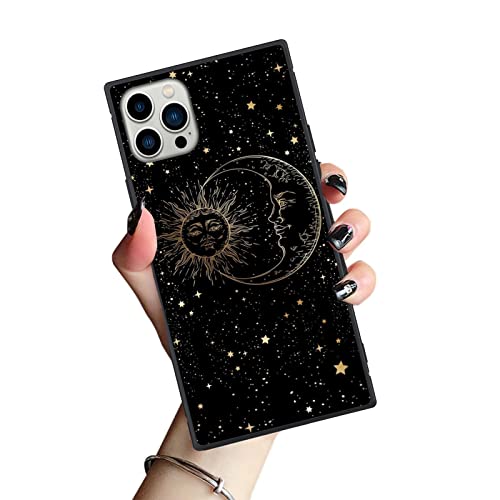 ZIYE Compatible with iPhone 13 Pro Max Case Square Antique Pattern Sun Moon and Stars Shockproof Anti-Scratch Slim Cover Durable PC Layer TPU Bumper Protective Phone Case-6.7 in