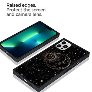ZIYE Compatible with iPhone 13 Pro Max Case Square Antique Pattern Sun Moon and Stars Shockproof Anti-Scratch Slim Cover Durable PC Layer TPU Bumper Protective Phone Case-6.7 in