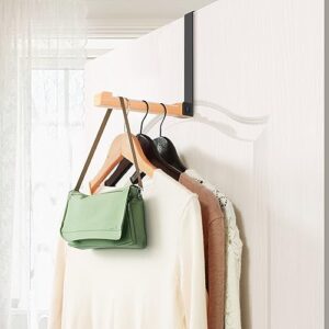 Mastom Folding Door Hook, Wooden Foldable Coat Hooks, Space Saving Over Door Hooks Perfect for Drying Clothes, Hanging Coat, Hat, Towel, Bag