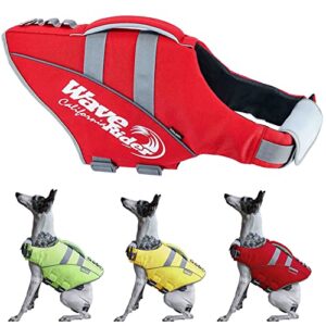 zooland dog life jacket, life vest reflective stripes adjustable belt for dog with rescue handle for swimming red m