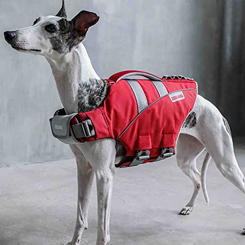 ZOOLAND Dog Life Jacket, Life Vest Reflective Stripes Adjustable Belt for Dog with Rescue Handle for Swimming Red M