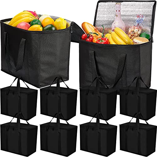 10 Pack Insulated Grocery Bags Food Delivery Bag Cooler Bag Reusable Insulated Shopping Bag with Sturdy Zipper and Handles Large Foldable Insulated Bag for Hot or Cold Food Delivery,Groceries,Travel