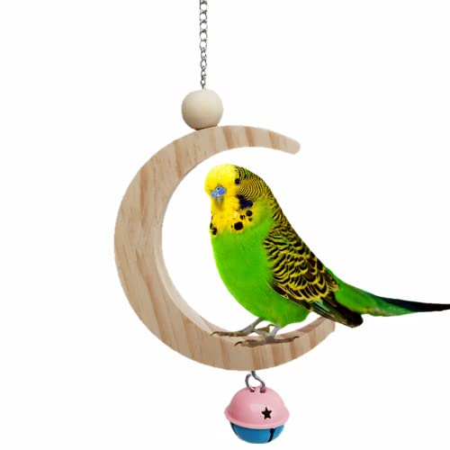 Parakeet Wood Swing Moon Shaped Hanging Ring Bird Branch Chew Parrot Toys (Small)