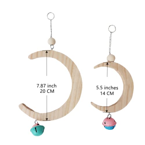 Parakeet Wood Swing Moon Shaped Hanging Ring Bird Branch Chew Parrot Toys (Small)